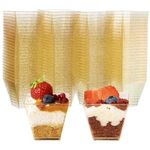 MATANA 100 Mini Hard Plastic Dessert Cups with Gold Glitter for Parties (Square 60ml) - Elegant & Reusable Dessert Pots for Cheesecake, Jelly, Puddings, Mousse, Tiramisu, Trifles