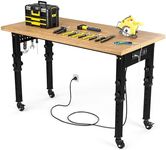 YITAHOME Adjustable Workbench with Wheels 48in Work Bench for Garage W/Pegboard & Power Outlets Heavy-Duty Workstation, 1600 LBS Load Capacity for Workshop, Office, Home Outdoor