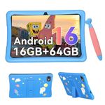 VekfulPC Kids Tablet 10 inch, Android 16 Tablet for Kids Space, Parental Control, 16GB RAM 64GB ROM, 2TB Expand, Includes Case & Stylus Pen, Pre-Installed Educational Apps, Eye Protection, Blue