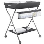 Maydolly Baby Changing Table with Wheels, Portable Adjustable Height Folding Diaper Station with Nursery Organizer & Storage Rack for Newborn Baby and Infant(Darkgrey)