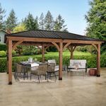 Backyard Discovery Barrington 20 ft. x 12 ft. All Cedar Wood Carport Pavilion Gazebo, Shade, Rain, Hard Top Steel Metal Roof, All Weather Protected, Wind Resistant up to 100 mph