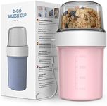 Jim's Store Breakfast Cereal Cup 2 in 1 to-go Yogurt Pot Leakproof Overnight Oats Jar Breakfast Storage Container BPA Free for School Office Travel Picnic - 560ml+310ml (Pink)
