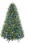 SHareconn 6FT Pre-Lit Artificial Christmas Tree with 330 Warm White & Multicolor LED Lights, 8 Light Modes, Xmas Tree with 1018 PE & PVC Branch Tips, Metal Stand, Easy Assembly and Foldable