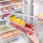 Claiez Polypropylene Fridge Storage Boxes (Pack Of 8, Fridge Organizer With Removable Drain Plate Tray Keeps Fruits, Vegetables, Meat, Fish Fresh Longer (1500 Ml, Transparent)