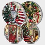 TUMOVO Merry Christmas Art Stove Burner Covers Set of 4, Christmas Tree,Cute Dog Stove Top Covers for Gas Burners,Happy New Year Electric Stove,Metal Gas Stove Burner Kitchen Decor Chrits Gift(Red)