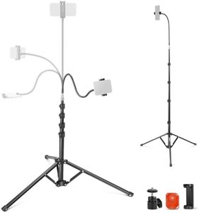 NEEWER 71" Phone Tripod Stand with Reversible Legs Flexible Arm 360 ° Ball Head Phone Holder & Remote, Portable Photography Light Stand Compatible with iPhone 16 15 Pro Max for Video Recording, TS06