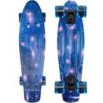 KMX 22 Inch Classic Mini Cruiser Skateboard for Boys, Girls, Kids, Teens, Students - Beginner Skateboard for Kids Ages 6-12, Skate Board LED Light up Wheels Cool Penny Board(Galaxy Blue)