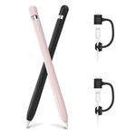 AhaStyle Silicone Case Sleeve Anti-Slip Protective Cover Skin [Added Cable Adapter Tether] Compatible with Apple Pencil 1st Generation (2 Pack, Black & Pink)