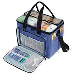 Teamoy Knitting Bag, Yarn Storage Tote with Inner Divider for Yarn and Unfinished Project, Crochet Hooks, Knitting Needles and Accessories (NO accessories included), Dark Blue
