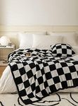 Ultra Soft Cozy Buffalo Checkerboard Grid Fluffy Microfiber Knitted Bed Blanket Lightweight Fleece Checkered Bed Blanket for Sofa Couch Bed Travel (Black, Twin：60"X80")