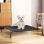 Petzly Cooling Elevated Dog Bed for Small Medium Dogs, Portable Indoor & Outdoor Pet Hammock with Skid-Resistant Feet, Portable Dog Cot with Washable Breathable Mesh, Black, 87x65x20CM