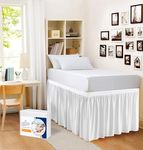 Dorm Bed Skirt Twin XL Size 42 inch Drop White Solid Bed Skirt Stylish Ruffled Pattern Split Corner Easy Fit Easy Care Fade & Wrinkle Resistant-Polycotton Made