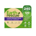 Earth Rescue 120 Count Fragrance Free Laundry Detergent Sheets - Eco-Friendly, Unscented, Hypoallergenic, Liquidless Technology, Biodegradable, Plastic Free, Ideal for Sensitive Skin