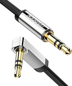 UGREEN Cable Audio Jack 3.5 Macho Macho Nylon Trenzado Plano Cable Jack 90 Grados Ángulo Recto Cable Auxiliar Compatible con Autoradio Auriculares Altavoz TV iPhone MP3 (1M)