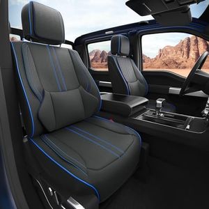 W&PMAX Custom-Fit Blue Seat Covers Full Set for Chevy Silverado & GMC Sierra 2007–2026, Fit 1500/2500/3500HD Crew/Double/Extended Cab, Waterproof Leather Truck Seat Protectors