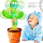 Rechargeable Dancing Talking Cactus Toy w/Volume Adjustable, Cactus Baby Toy Repeat What You Say, Baby Toys for Boys Girls, Mimicking Cactus Toy Singing, Glowing, Recording, Kids Austim Toys