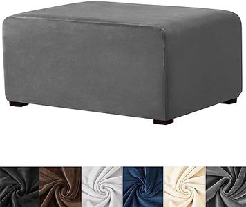 HFCNMY Ottoman Cover Rectangle,Stretch Velvet Ottoman Slipcovers Rectangle Thick Ottoman Covers Slipcover Rectangle Slipcovers for Ottomans Soft Foot Stool Cover Dark Gray Large