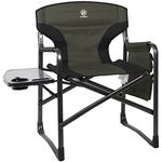 EVER ADVANCED Full Back Aluminum Folding Directors Chair with Side Table and Storage Pouch Heavy Duty 350LBS