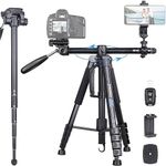 INNOREL 74.8" Camera Tripod Monopod Horizontal Tripod 3-in-1 Tripod with 360° Adjustable Head and Carry Bag Lightweight Travel Aluminum Professional Tripod Stand with Wireless Remote and Phone Clip