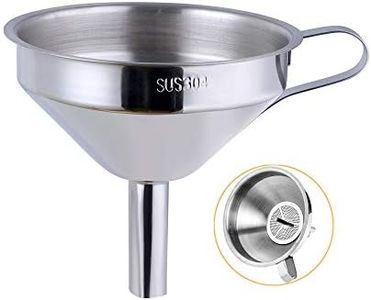 Stainless Steel Wide Mouth Funnels with Detachable Strainer, 5-inch Funnel for Filling Small Bottles and Jars, Cooking Oil and Transmission Liquid and Powder, Food Grade Metal Kitchen Funnels Silver