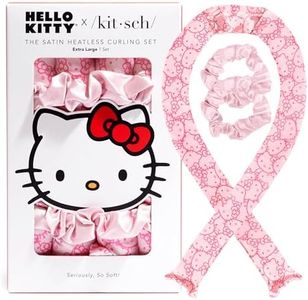 Hello Kitty x Kitsch Satin Jumbo Overnight Heatless Curling Set - Hair Rollers and Curling Rod Headband for No-Heat Soft Curls - Pink Kitty Faces