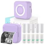 HUIJUTCHEN Mini Sticker Printer - Mini Pocket Printer for iPhone Thermal Printer with 10 Rolls Thermal Paper for Journal, Memo, Photo, Purple