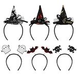 TAROME 6pcs Halloween Headbands Witch Hat Head Band Bat Headwear Skull Bat Hair Hoop Halloween Cosplay Costume Accessories for Girl Women Halloween Party Decoration