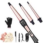 Curling Iron Wand Set, Curling Wand 3 in 1 Hair Curling Wands Interchangeable Ceramic 0.35-1.25inch Barrel Hair Curler, with Heat Resistant Glove