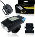 USB Rechargeable Bicycle Light Set, IPX4 Waterproof, Front & Rear LED Lights with Smart Battery Display & Horn Sounds, Night Riding Safety, Integrated Speedometer & Odometer, Bike Computer (Blue)