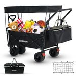 SKYMANOR Collapsible Garden Cart with Removable Canopy, 3-in-1 Utility Heavy Duty Wagon Cart with All-Terrain Wheels, Brake, Adjustable Handle, Seat Belt, 300LBS Folding Wagon for Camping(Black)