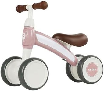 QPlay Baby Walker Balance Bike Ages 10-36 Month Kids' Balance Bikes for 1 Year Old Boys & Girls Pre-School First Bike with 4 Wheels No Pedal Riding Toddler Toys 2 Year Old Birthday Gifts (Pink)