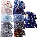 12 Pieces Women Working Caps with Buttons and Sweatband Adjustable Bouffant Hats Unisex Tie Back Hats Disposable Surgical Caps Beanie Headband Medical Head Face Mask for Nurse, Multicoloured