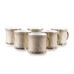 TAGROCK Golden Heritage Print Bone China Tea/Coffee Cups, Mugs Set of 6, 150ml