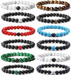 Jewdreamer 12Pcs Distance Relationship Bracelets 8mm Lava Rock Stone Beaded Bracelet for Men Women Stretch Yoga Bracelet Aromatherapy Essential Oil Diffuser Couple Bracelet Set, 8.5 inch, Stone, no