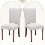 COLAMY Upholstered Parsons Dining Chairs Set of 2, Fabric Dining Room Kitchen Side Chair with Nailhead Trim and Wood Legs - Beige