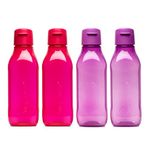 Tupperware Aquasafe Plastic Water Bottle Set, 1 Litre, Set of 4, Multicolour (Tup_B01LY83TUY)