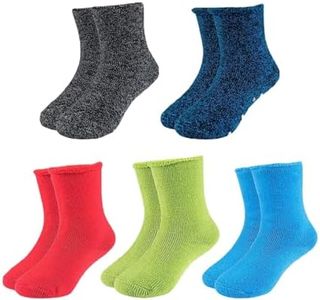 HOT FEET Toddler Crew Warm Thermal 5/6 Pack Socks Soft Thick Brushing, 2-4 Years, 5 Pack, 3 Solid Non-gripped / 2 Marled Gripped