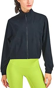 altiland Women's Athletic Running Yoga Gym Track Zip Up Cropped Jackets Long Sleeve Workout Shirts (Black, L)