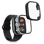 kwmobile Cover Comaptible with Xiaomi Redmi Watch 3 Active/Redmi Watch 3 Lite Covers - 2X Tempered Glass with Plastic Frame - Transparent/Black