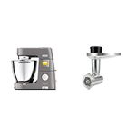 Kenwood Titanium Chef Patissier XL Stand Mixer for Baking- Powerful Food Mixer, With K-Beater, Dough Hook, Whisk, and 2 Bowls 5L and 7L, KWL90.004SI, 1400W, Silver & KAX950ME Food Mincer Attachment