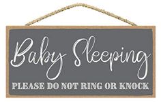 SarahJoy's Baby Sleeping Sign, Baby Sleeping Please Do Not Ring or Knock 5 inch by 10 inch Hanging Wall Sign - Do Not Ring The Doorbell Sign
