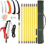 Bonnlo 26/30FT Pole Pruning Saw, Adjustable Manual Pole Saw Trimmer, Pole Saws for Tree Trimming with Carry Bag and Sturdy Pole, Garden Tools for Palm Oak High Branches (Yellow, 30FT)