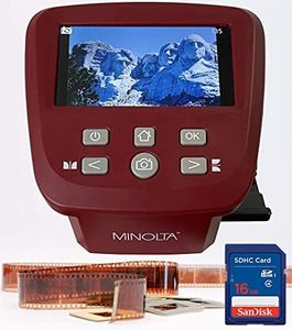 MINOLTA Film & Slide Scanner, Large 5" Screen, Convert Color & B&W 35mm, 126, 110 Negative & Slides, Super 8 Films to High Res 22MP JPEG Digital Photos, 16GB SD Card, Worldwide AC Adapter (Red)