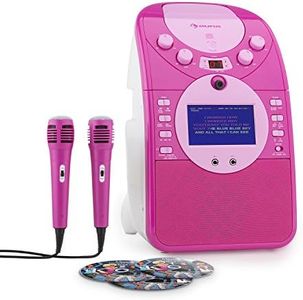 AUNA ScreenStar - Karaoke System Audio Video recording function, 3.5 Inch TFT Display, 2 x Microphone, Video Out, CD + G-Player, USB, MP3, Echo effect, AVC - Pink