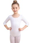 Soudittur Ballet Outfits for Girls Women 3/4 Long Sleeve Gymnastics Leotard Cotton Dance Leotards (M, White)