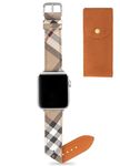 Designer Watch Band for Women Compatible with Apple Watch Bands 45mm 44mm 42mm, Luxury Leather Classic Beige Plaid Watch Band Replacement Wrist Strap Compatible for iWatch Series 9/8/7/6/5/4/3/2/1/SE