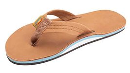 Rainbow Sandals Men's Single Layer Classic Leather Sandal, Tan/Blue, Men's XX-Large / 12-13.5 B(M) US, Tan Blue