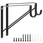 2 Pack Heavy Duty Closet Rod Brackets Holder 11 x 11 x 1 Inch, Black Closet Rod Support Bracket Steel Closet Rod Holders for Hanging Clothes, Wall Mounted Shelf and Rod Support Brackets with Screws