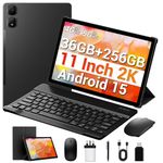 11 Inch Tablet, 2K IPS Screen, 36GB RAM+256GB/1TB Expandable, Dual SIM 4G LTE + 5G/2.4GHz WiFi, Octa-Core, Gemini AI, 9580mAh, 13MP, GPS, OTG, Android 15 Tablets Keyboard/Mouse/Stylus/Case Included