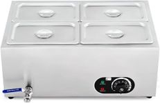 WILPREP Commercial Electric Food Warmer with 4 Pans and Lids, 38L Large Buffet Server for Catering Restaurants Parties, 1500W Stainless Steel Bain Marie with Adjustable Temperature